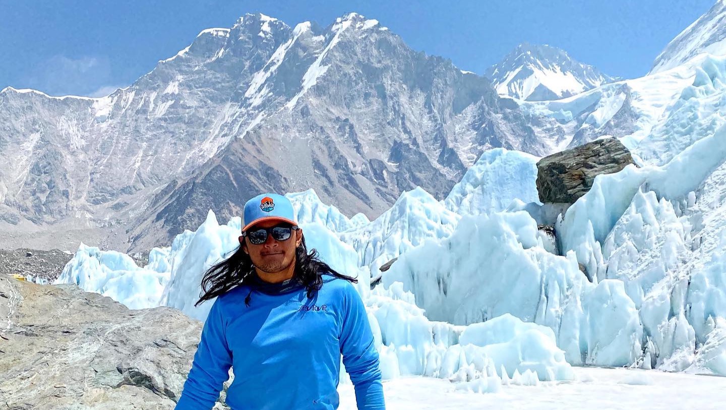 Dillon Quitugua on the approach to Everest